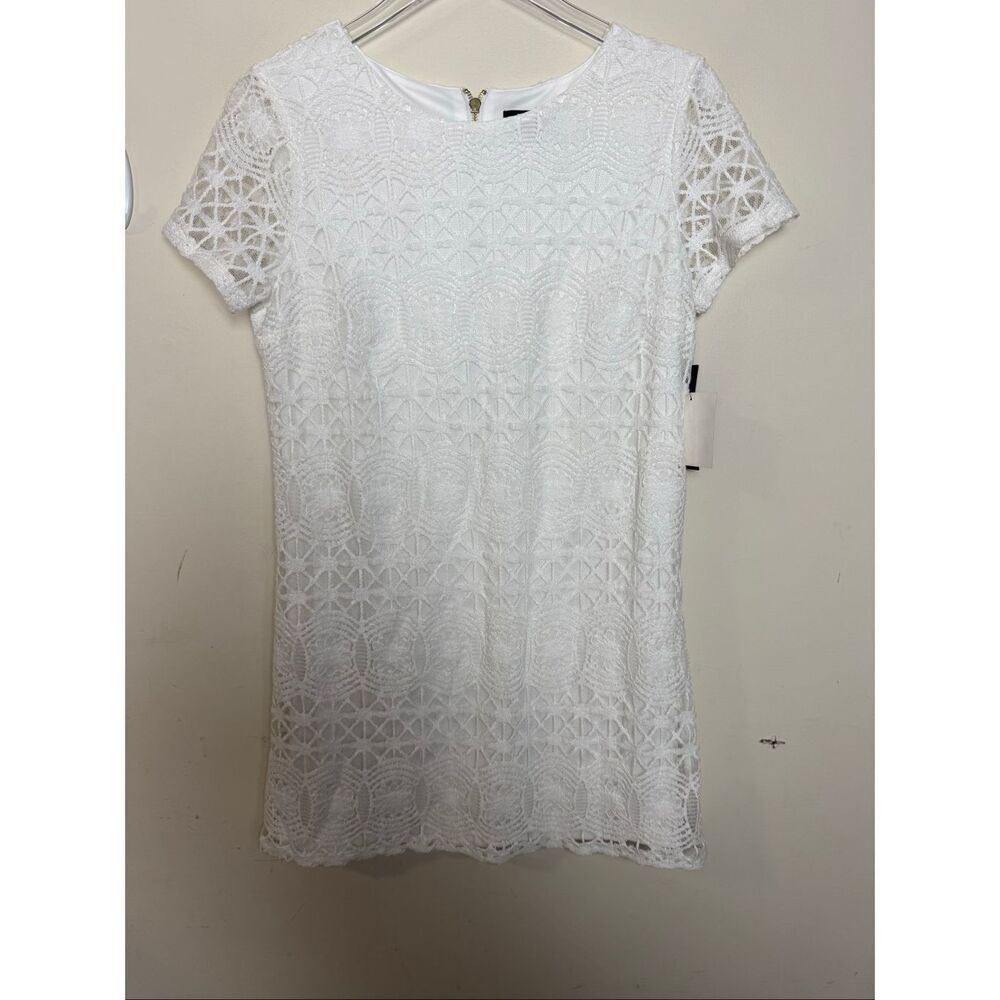 NWT Lulus White Lace Short Sleeve Mini Dress Size M Bridal Shower Engagement Gra